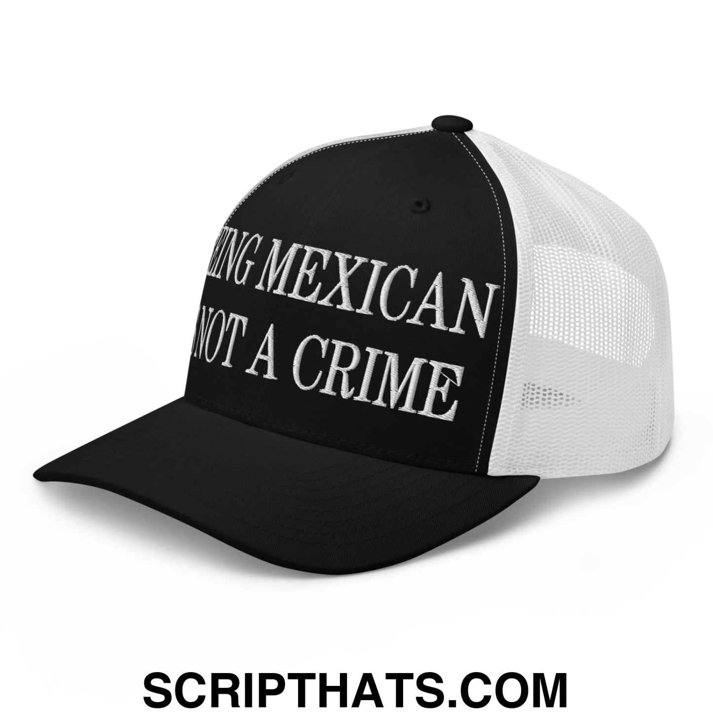 Being Mexican is not a Crime Embroidered Mesh Trucker Hat Black White