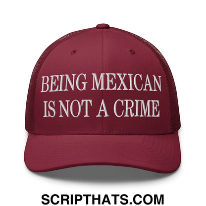 Being Mexican is not a Crime Embroidered Mesh Trucker Hat Cranberry