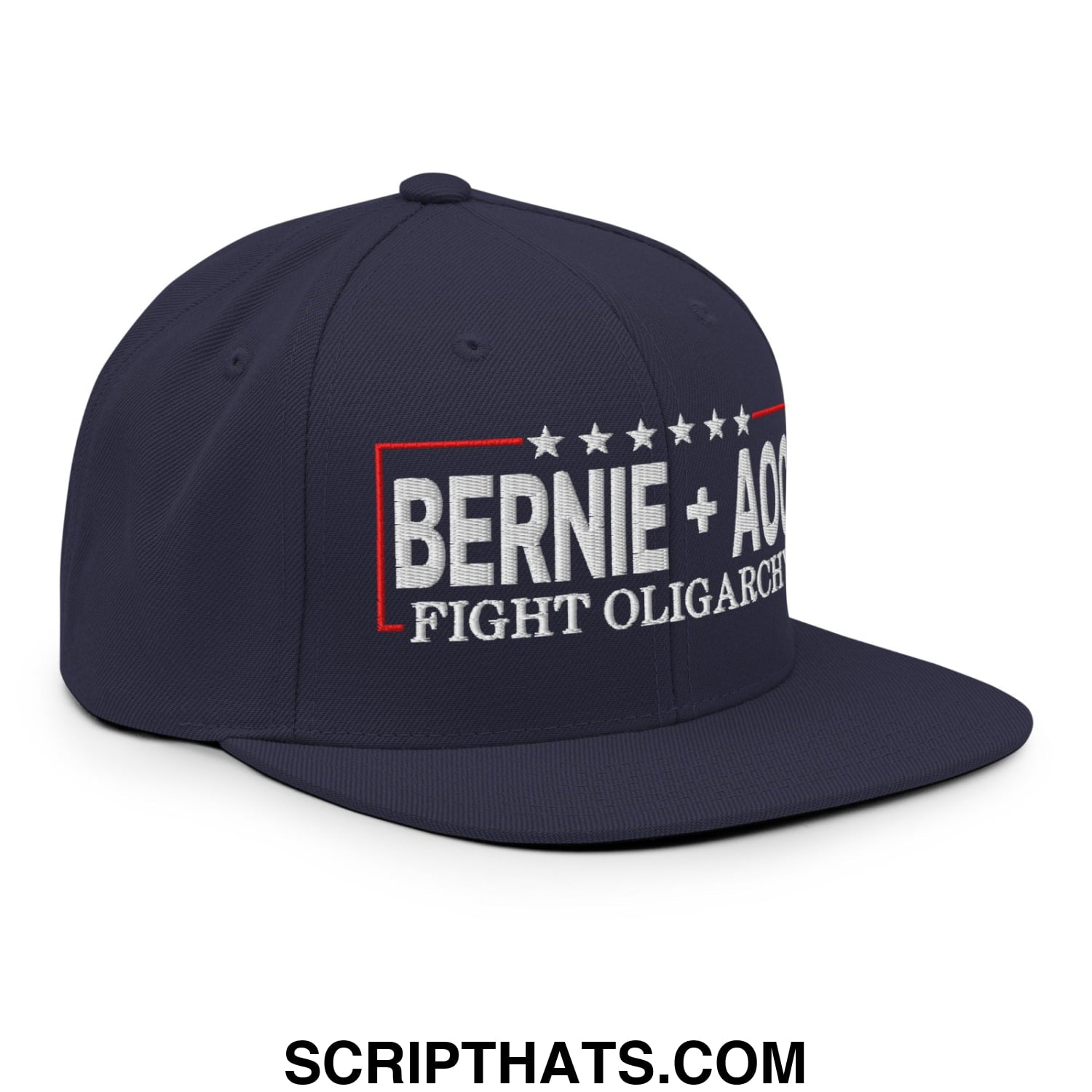 Bernie + AOC Fight Oligarchy Embroidered Flat Bill Brim Snapback Hat Navy
