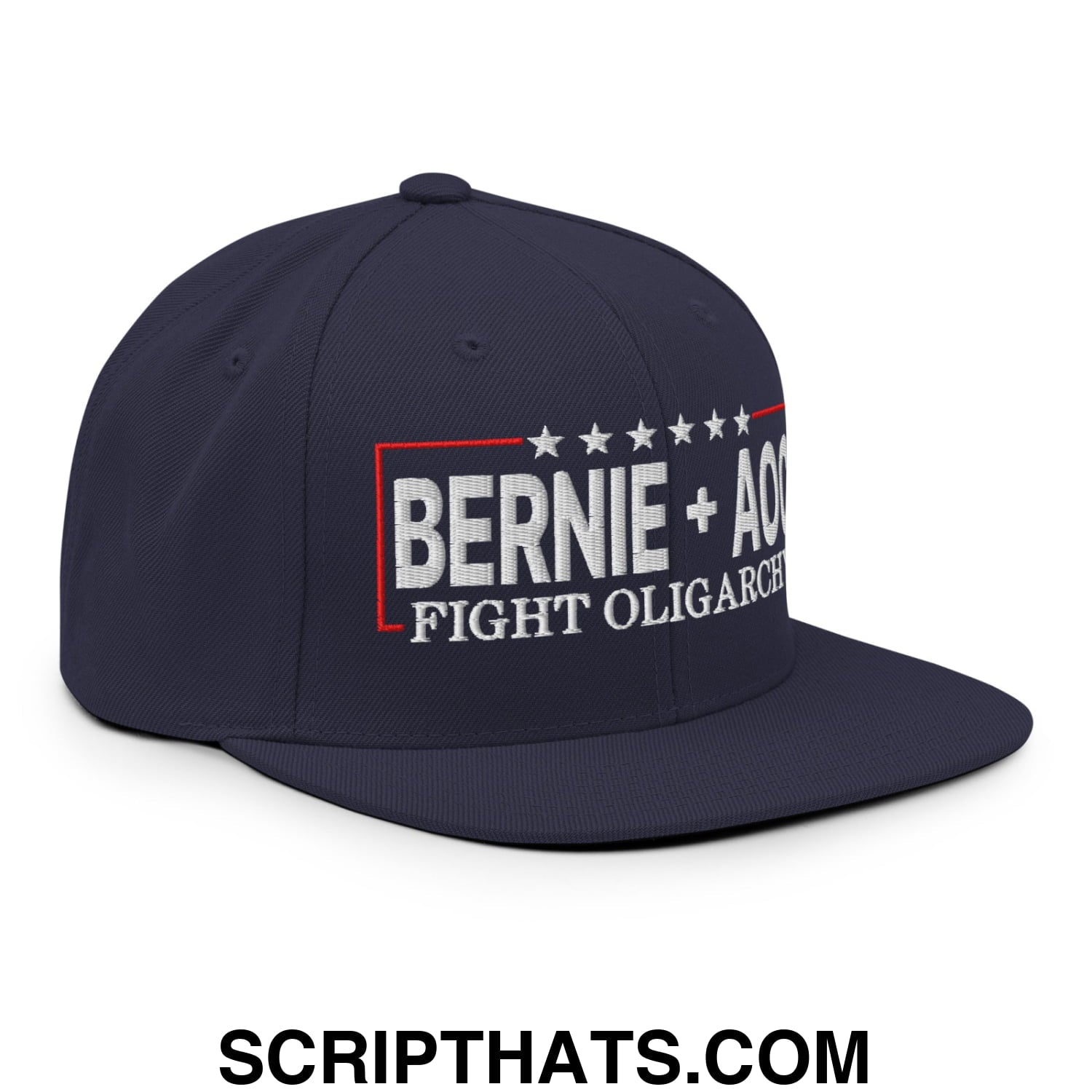 Bernie + AOC Fight Oligarchy Embroidered Flat Bill Brim Snapback Hat Navy