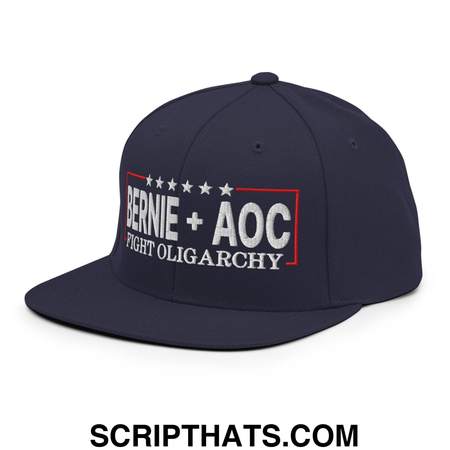 Bernie + AOC Fight Oligarchy Embroidered Flat Bill Brim Snapback Hat Navy