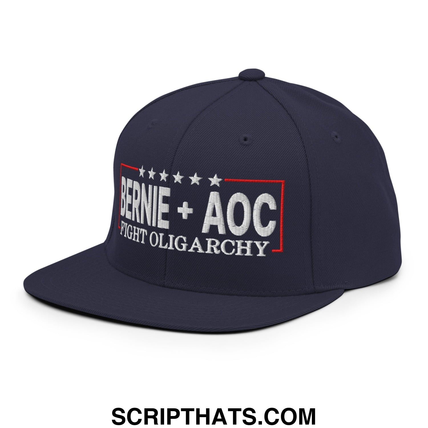 Bernie + AOC Fight Oligarchy Embroidered Flat Bill Brim Snapback Hat Navy
