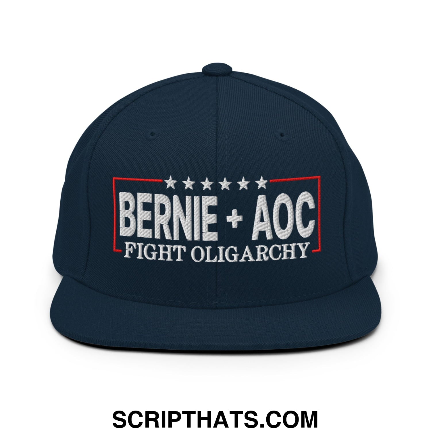 Bernie + AOC Fight Oligarchy Embroidered Flat Bill Brim Snapback Hat Dark Navy