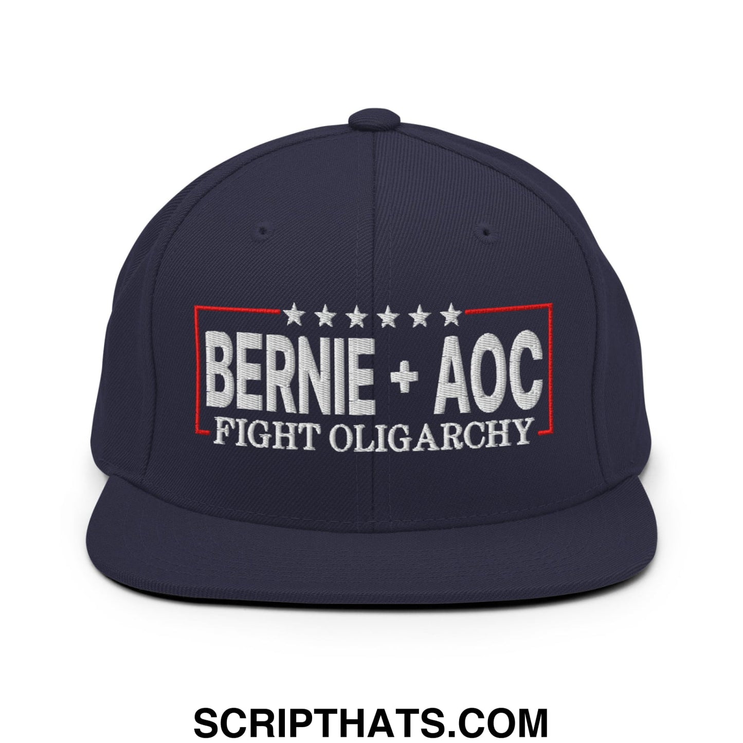 Bernie + AOC Fight Oligarchy Embroidered Flat Bill Brim Snapback Hat Navy