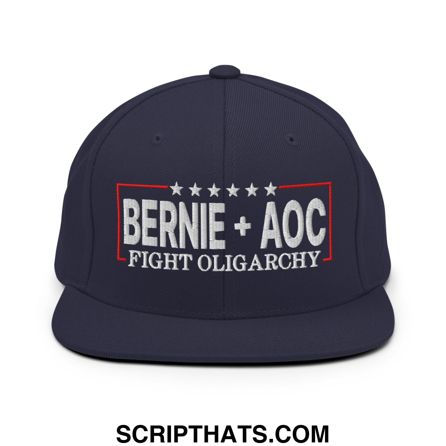 Bernie + AOC Fight Oligarchy Embroidered Flat Bill Brim Snapback Hat Navy