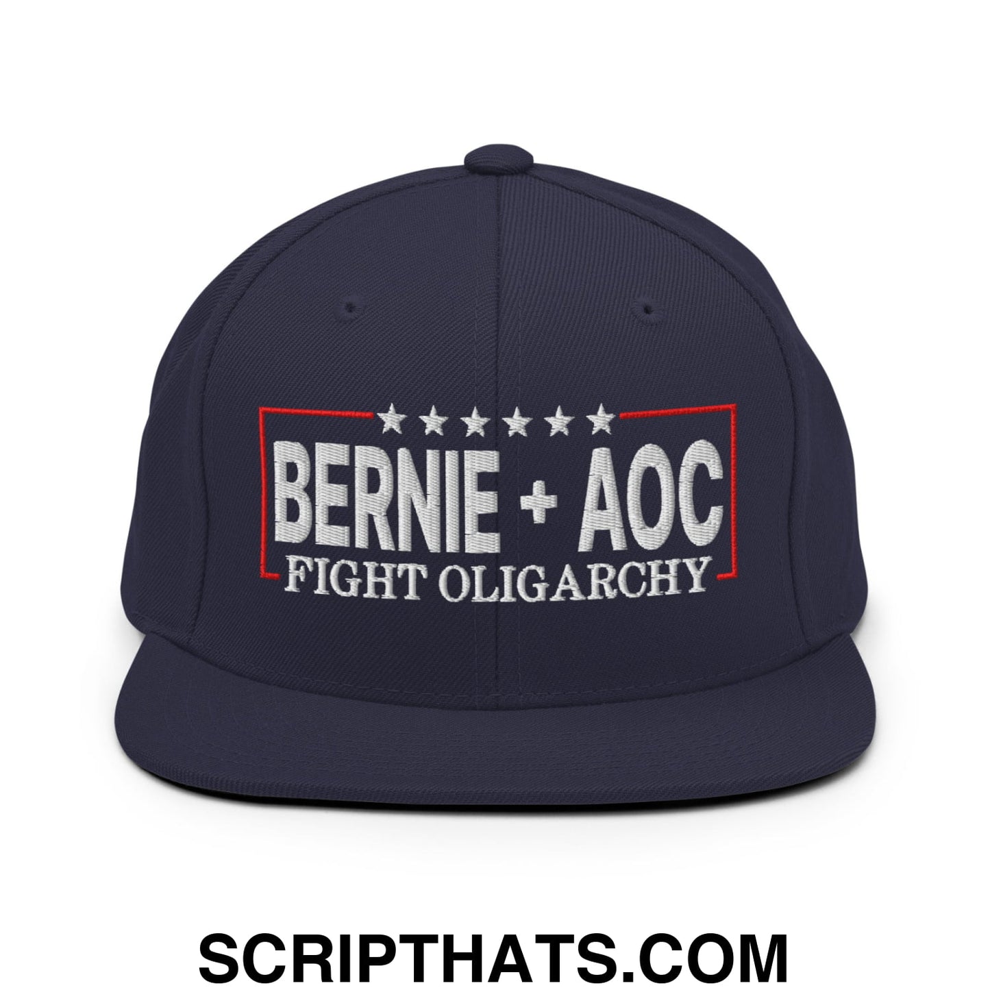 Bernie + AOC Fight Oligarchy Embroidered Flat Bill Brim Snapback Hat Navy