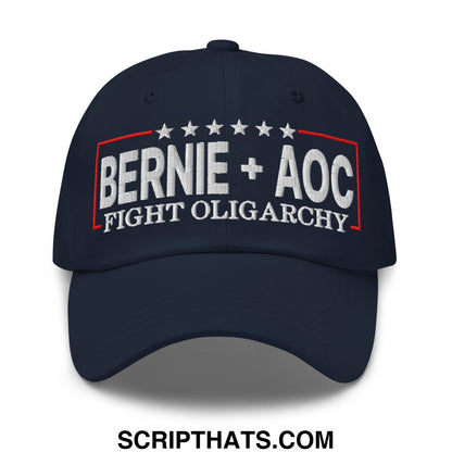 Bernie + AOC Fight Oligarchy Embroidered Unstructured Dad Hat Default Title