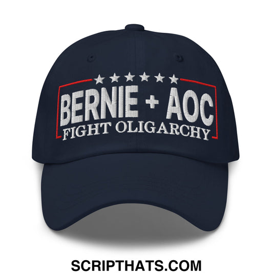 Bernie + AOC Fight Oligarchy Embroidered Unstructured Dad Hat Default Title