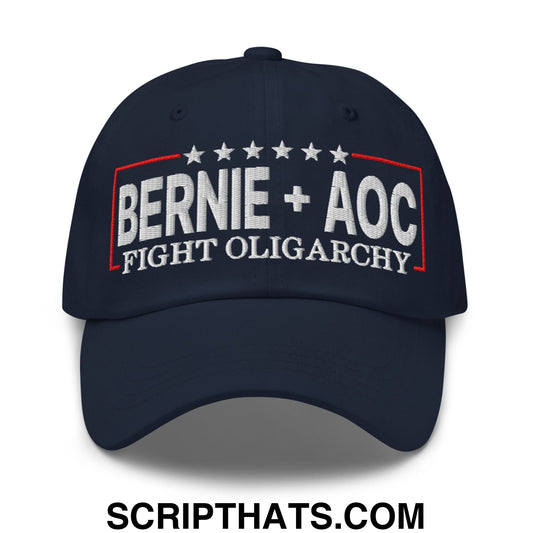 Bernie + AOC Fight Oligarchy Embroidered Unstructured Dad Hat Default Title