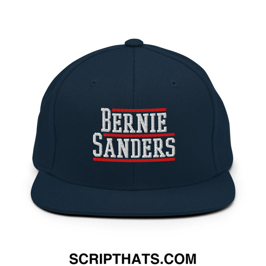 Bernie Sanders Embroidered Flat Bill Brim Snapback Hat Dark Navy