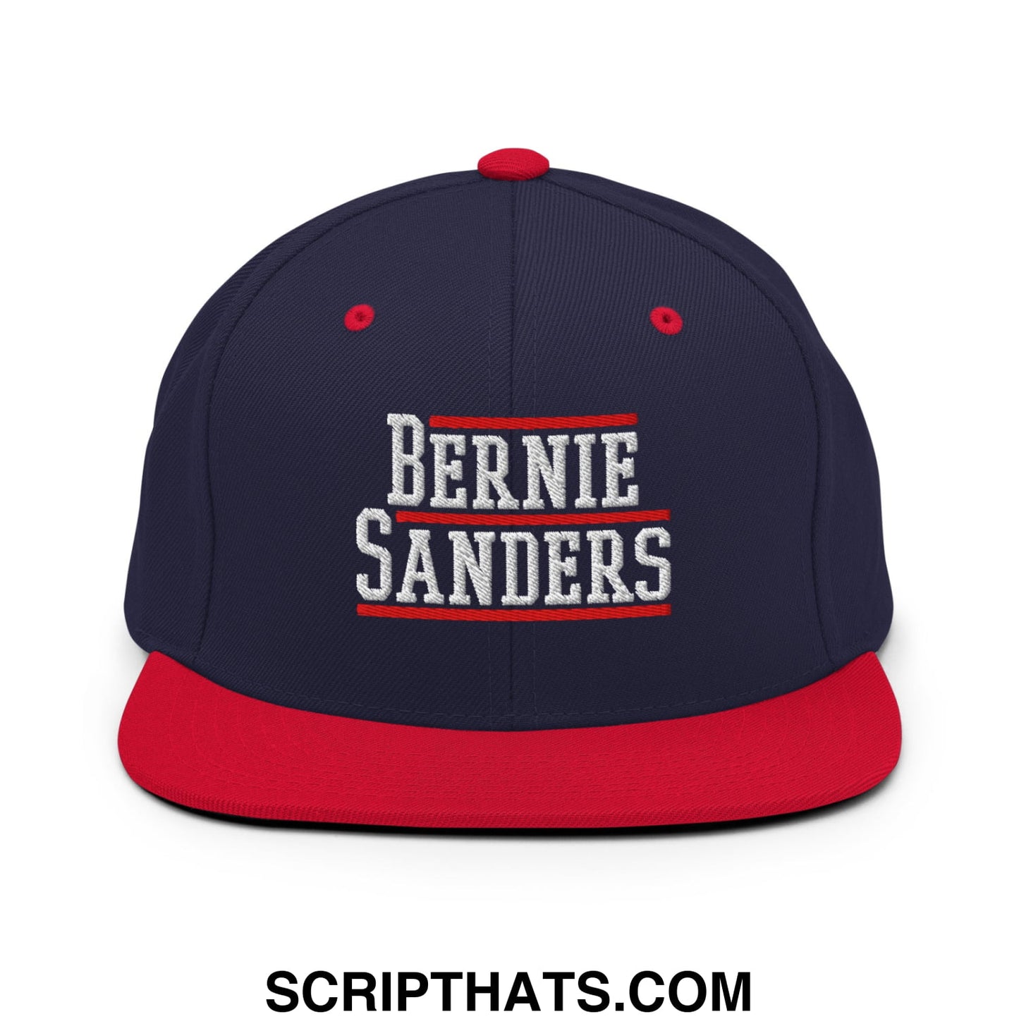 Bernie Sanders Embroidered Flat Bill Brim Snapback Hat Navy Red