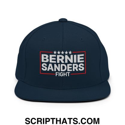 Bernie Sanders Fight Embroidered Flat Bill Brim Snapback Hat Dark Navy