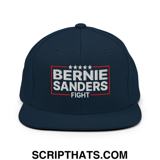Bernie Sanders Fight Embroidered Flat Bill Brim Snapback Hat Dark Navy