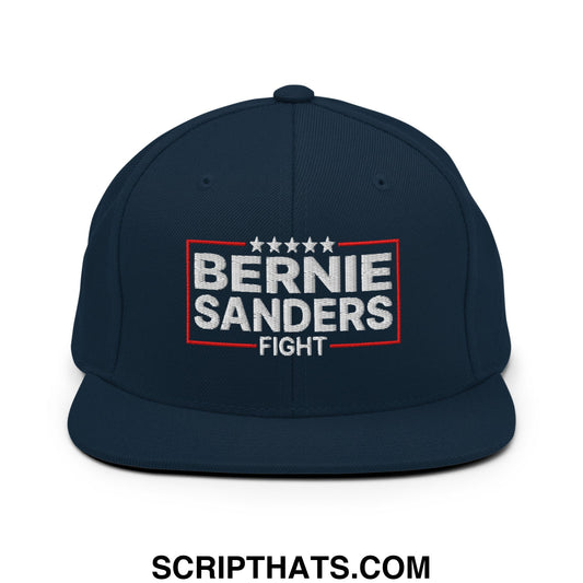 Bernie Sanders Fight Embroidered Flat Bill Brim Snapback Hat Dark Navy