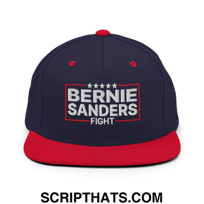 Bernie Sanders Fight Embroidered Flat Bill Brim Snapback Hat Navy Red