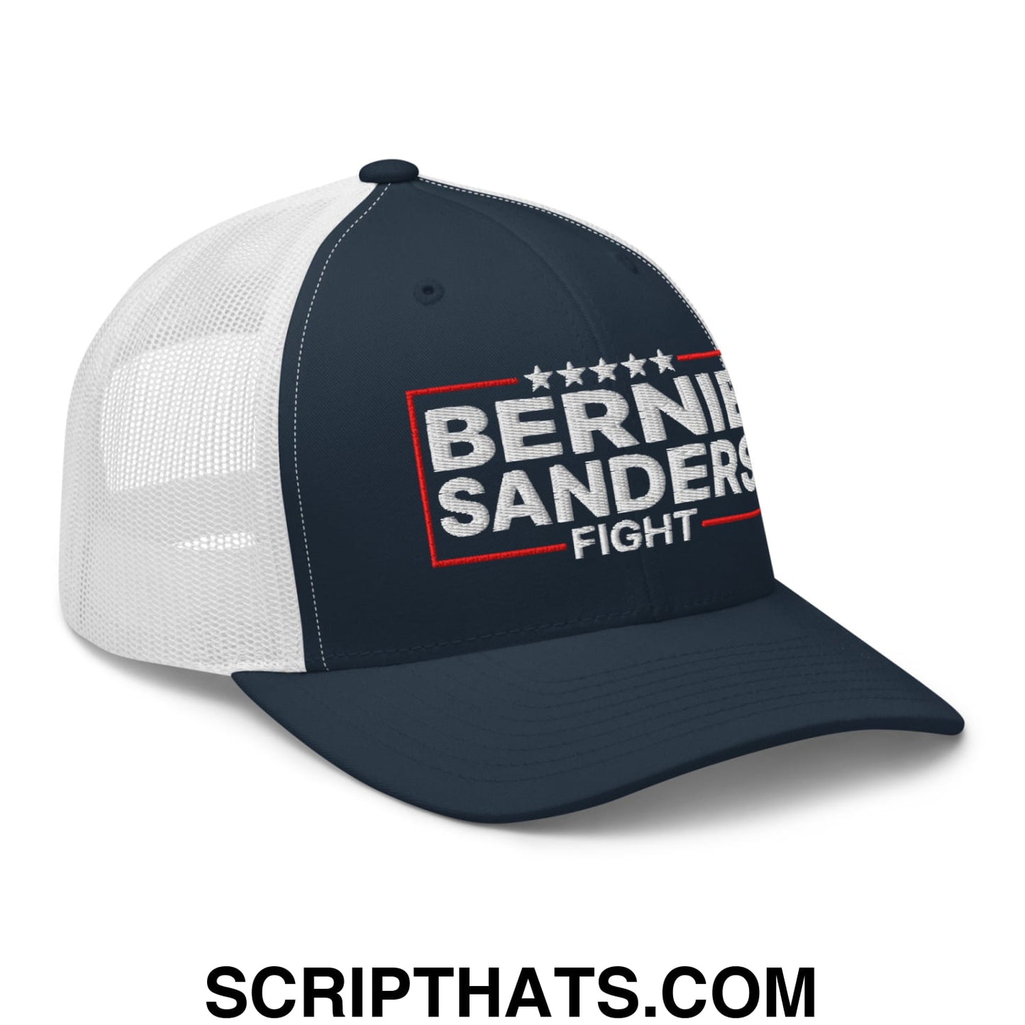 Bernie Sanders Fight Embroidered Mesh Trucker Hat Navy White