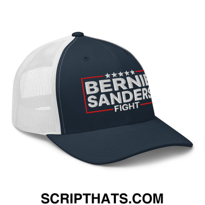 Bernie Sanders Fight Embroidered Mesh Trucker Hat Navy White