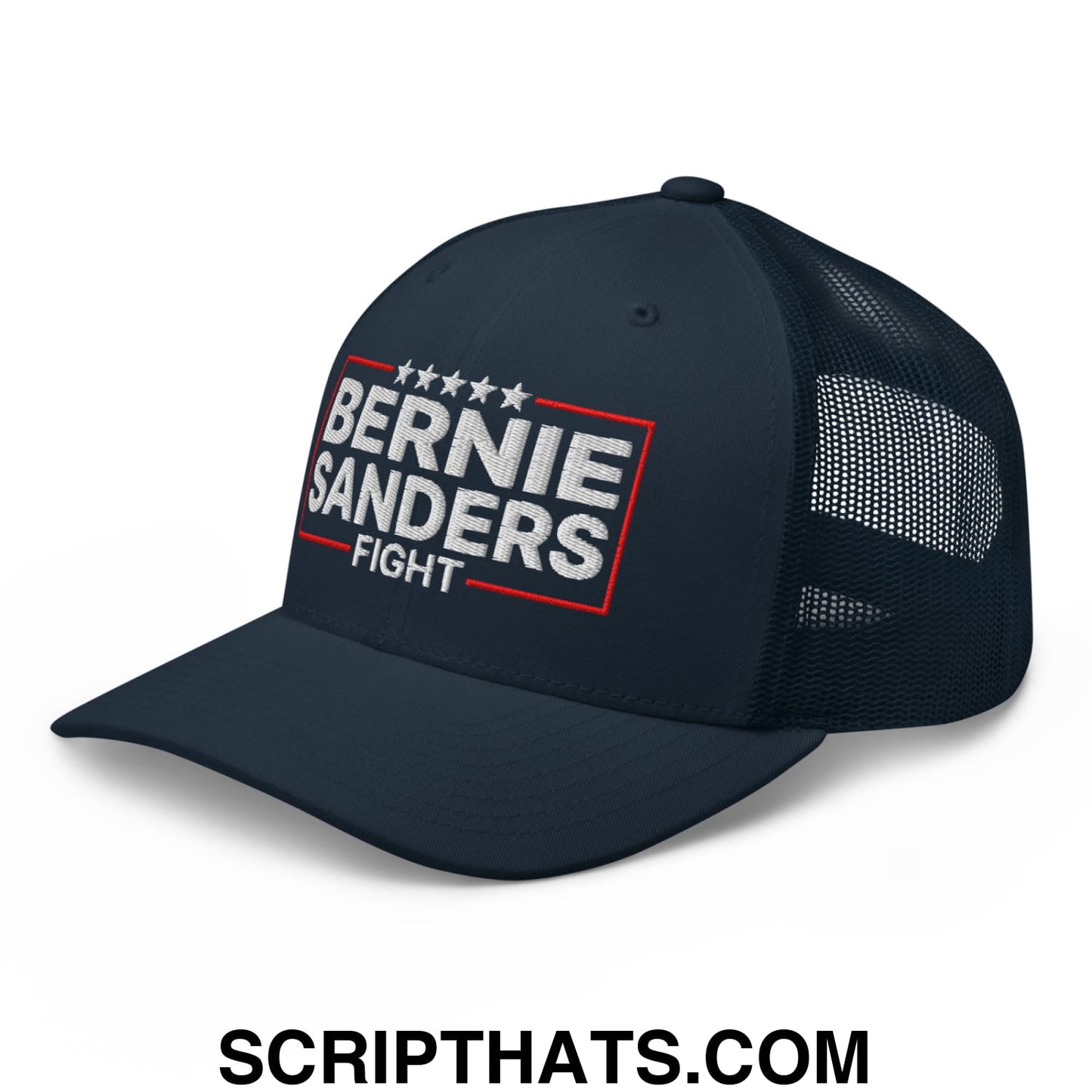 Bernie Sanders Fight Embroidered Mesh Trucker Hat Navy