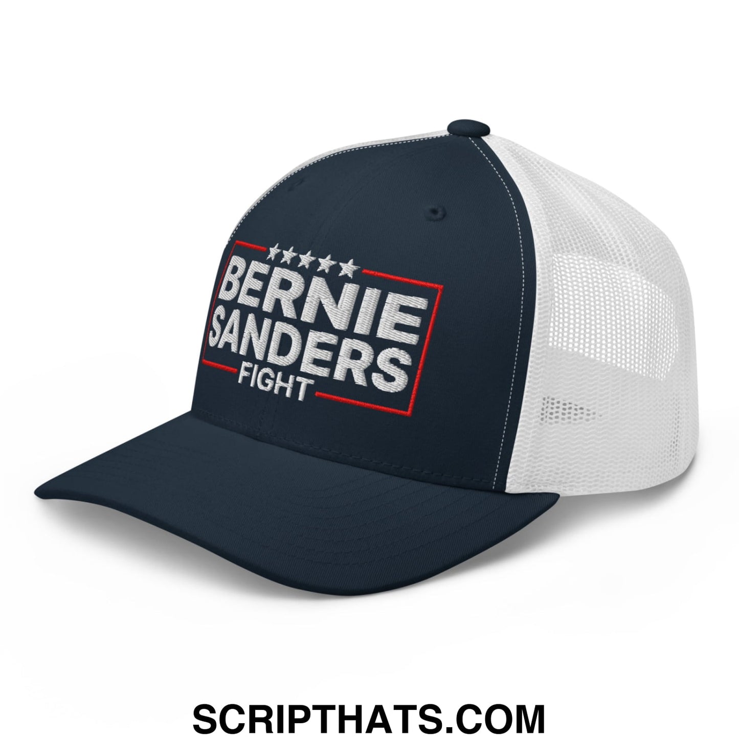 Bernie Sanders Fight Embroidered Mesh Trucker Hat Navy White