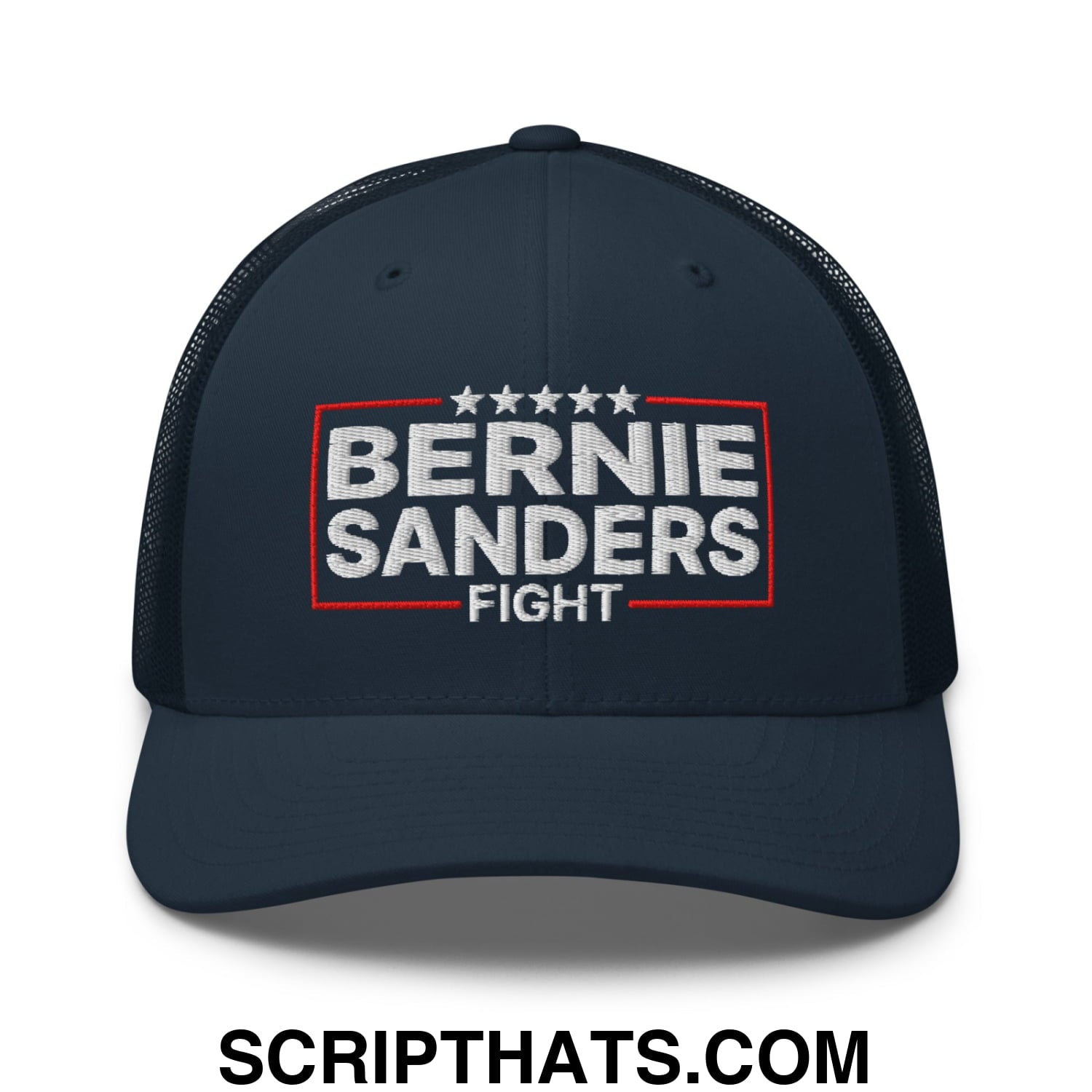 Bernie Sanders Fight Embroidered Mesh Trucker Hat Navy