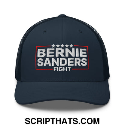 Bernie Sanders Fight Embroidered Mesh Trucker Hat Navy