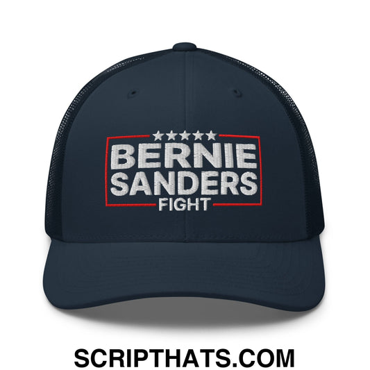 Bernie Sanders Fight Embroidered Mesh Trucker Hat Navy
