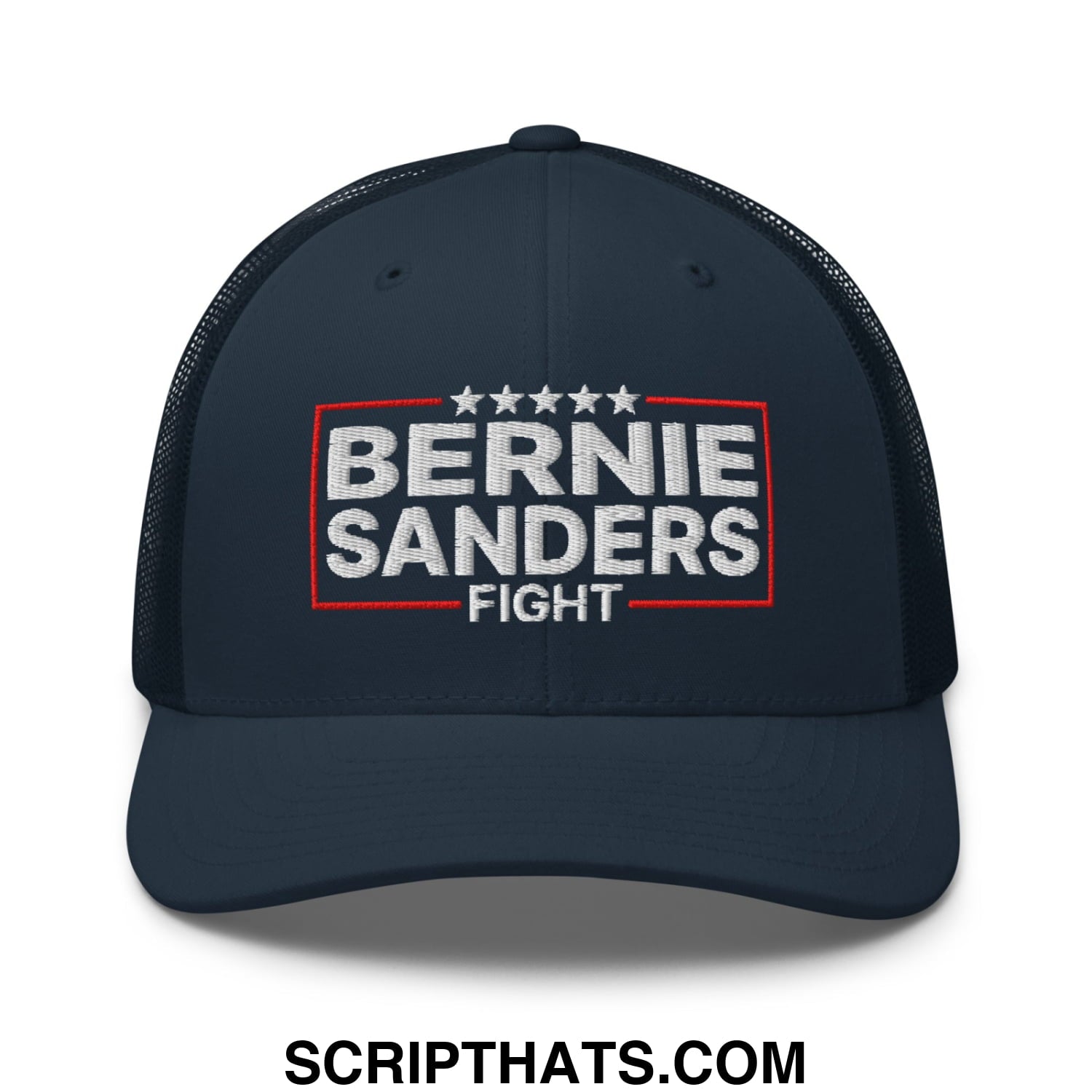 Bernie Sanders Fight Embroidered Mesh Trucker Hat Navy