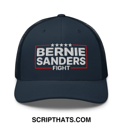 Bernie Sanders Fight Embroidered Mesh Trucker Hat Navy
