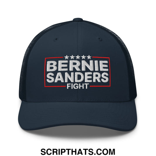 Bernie Sanders Fight Embroidered Mesh Trucker Hat Navy