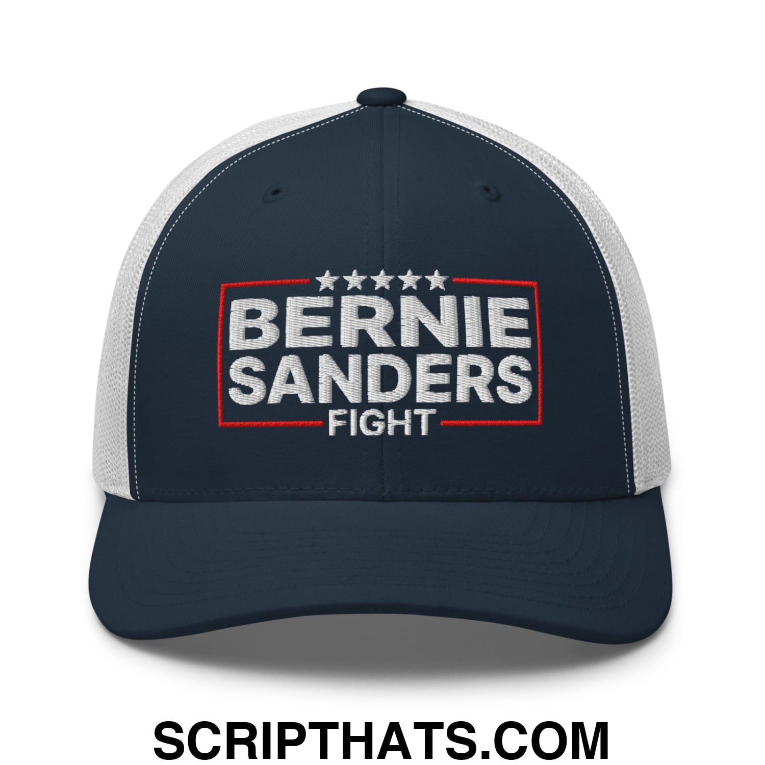 Bernie Sanders Fight Embroidered Mesh Trucker Hat Navy White