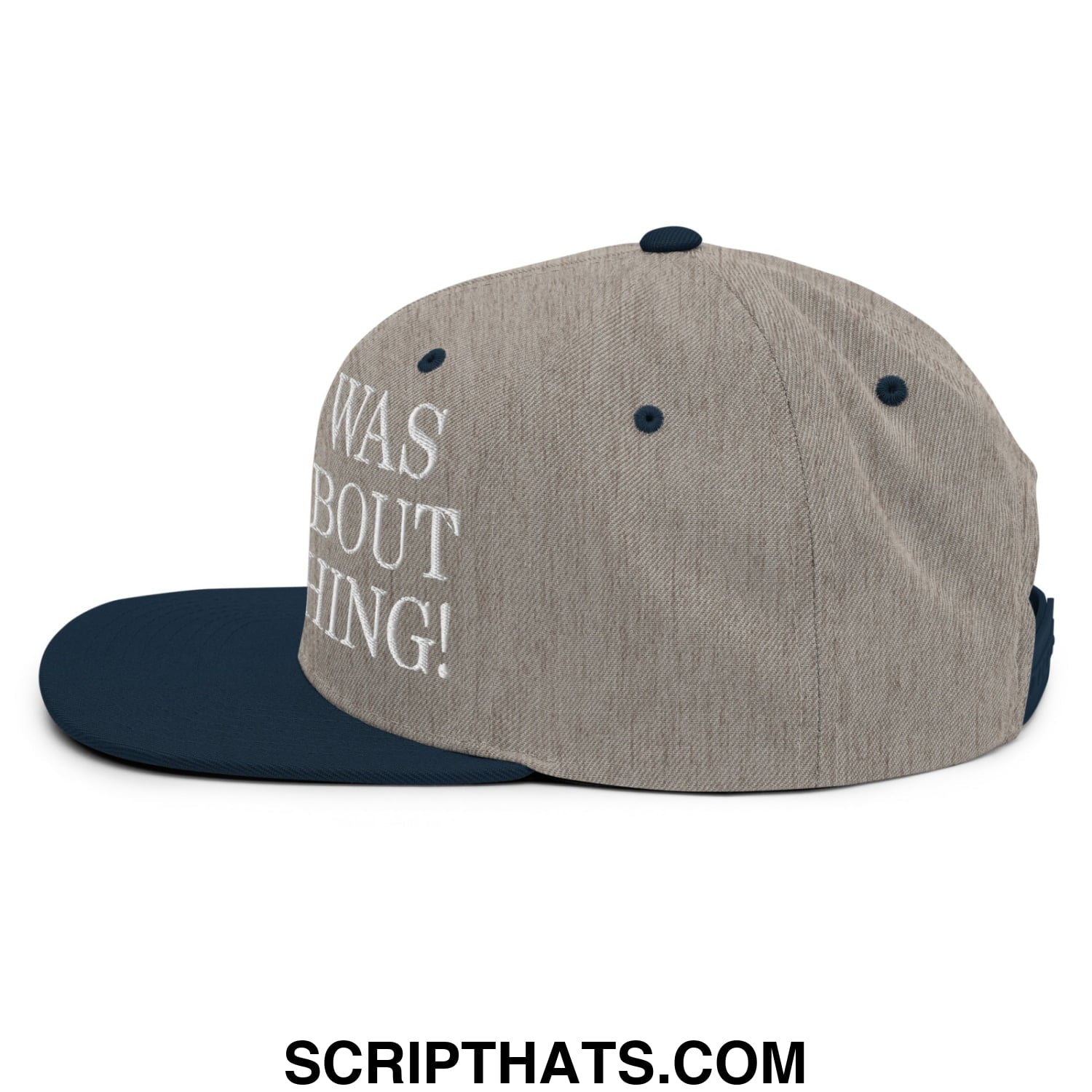 Bernies was right about everything embroidered flat bill gray and navy blue snapback cap with white side text