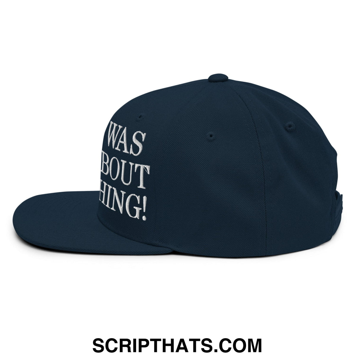 Dark navy snapback cap with white embroidered text was about thing from bernie was right about everything hat collection