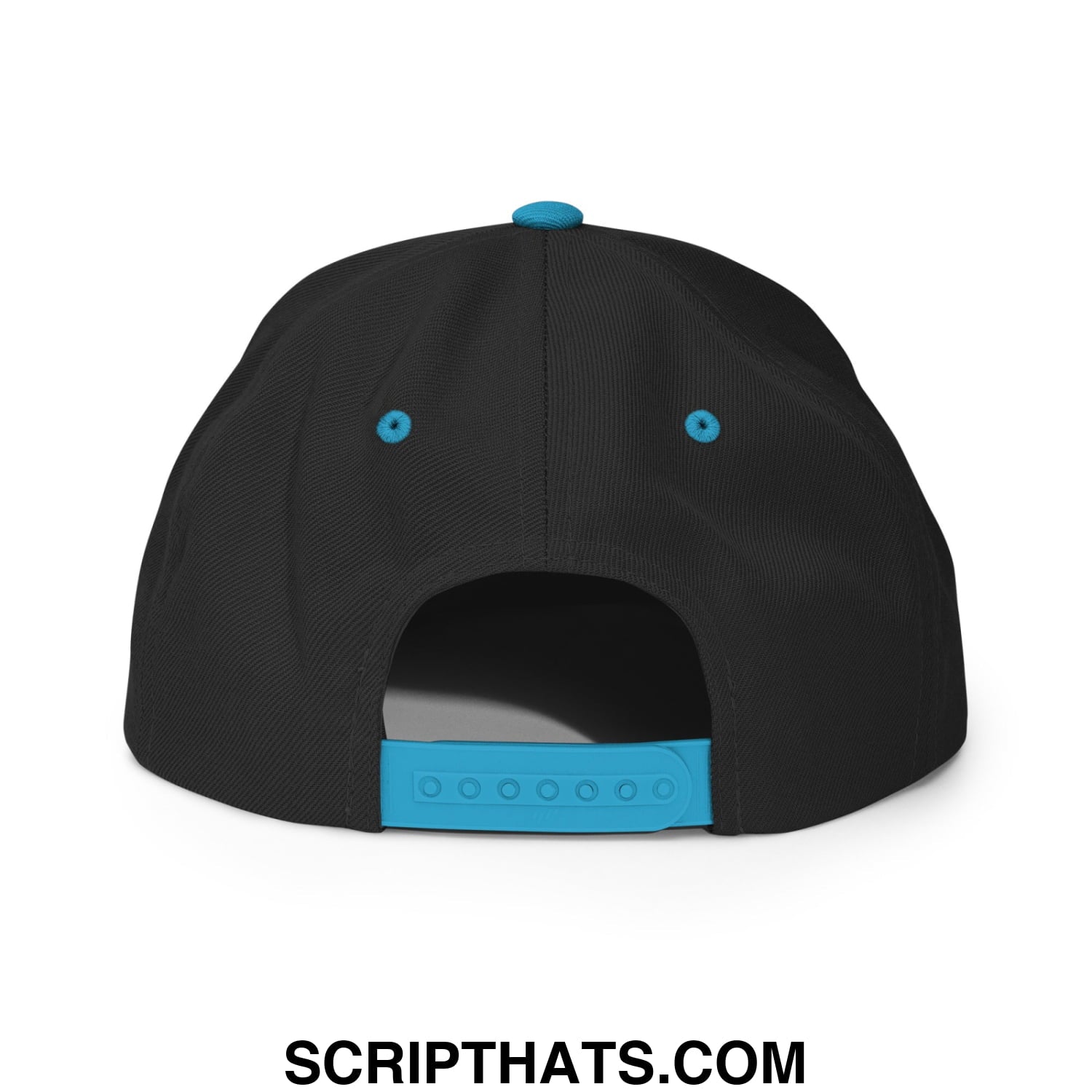 Black snapback cap with turquoise plastic button eyelets and adjustable strap from bernie was right about everything collection