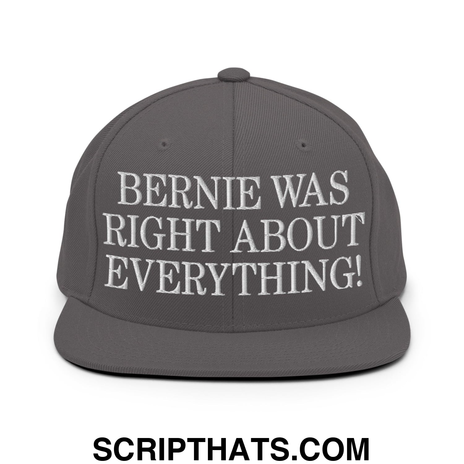 Bernie Was Right About Everything! Embroidered Flat Bill Brim Snapback Hat Dark Grey