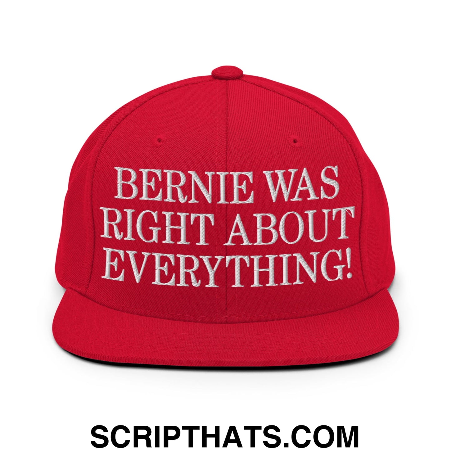 Bernie Was Right About Everything! Embroidered Flat Bill Brim Snapback Hat Red