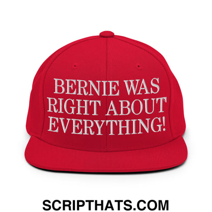 Bernie Was Right About Everything! Embroidered Flat Bill Brim Snapback Hat Red