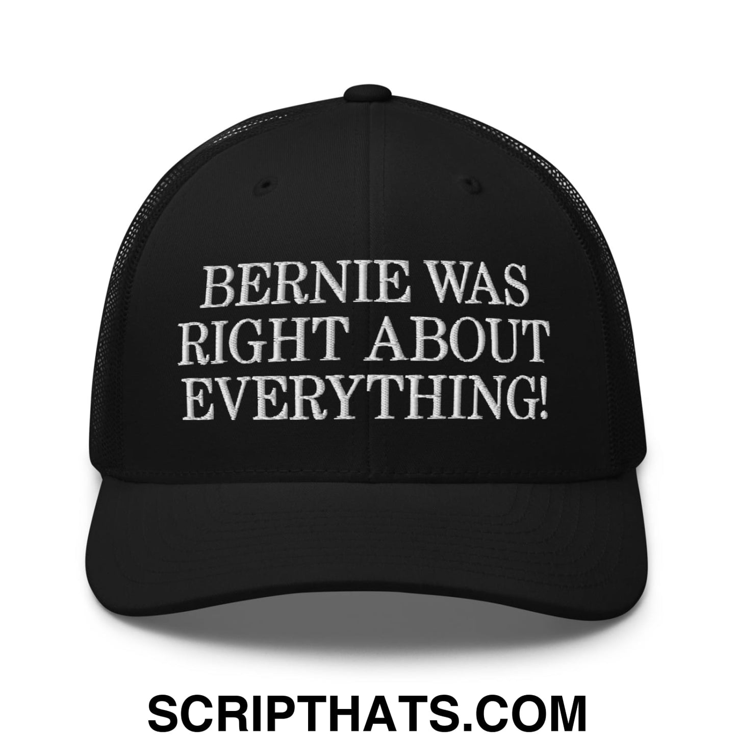 Bernie Was Right About Everything! Embroidered Mesh Trucker Hat Black