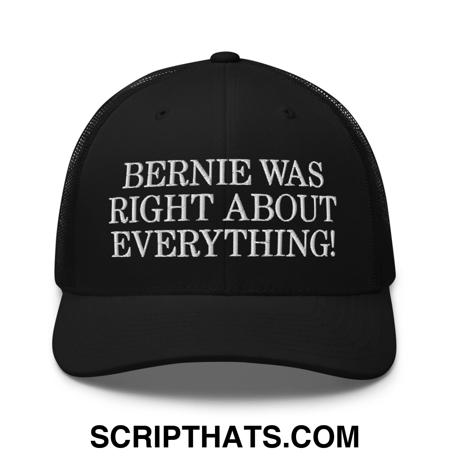 Bernie Was Right About Everything! Embroidered Mesh Trucker Hat Black
