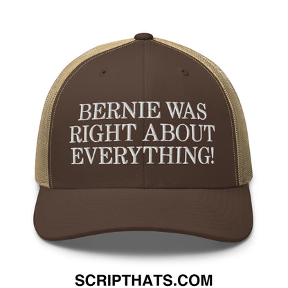 Bernie Was Right About Everything! Embroidered Mesh Trucker Hat Brown Khaki