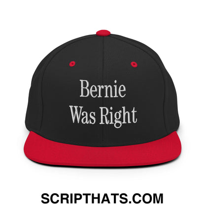 Bernie Was Right Embroidered Flat Brim Bill Snapback Hat Black Red