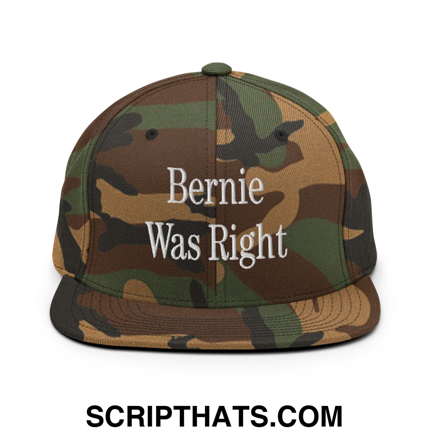 Bernie Was Right Embroidered Flat Brim Bill Snapback Hat Green Camo