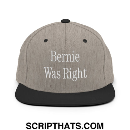 Bernie Was Right Embroidered Flat Brim Bill Snapback Hat Heather Black