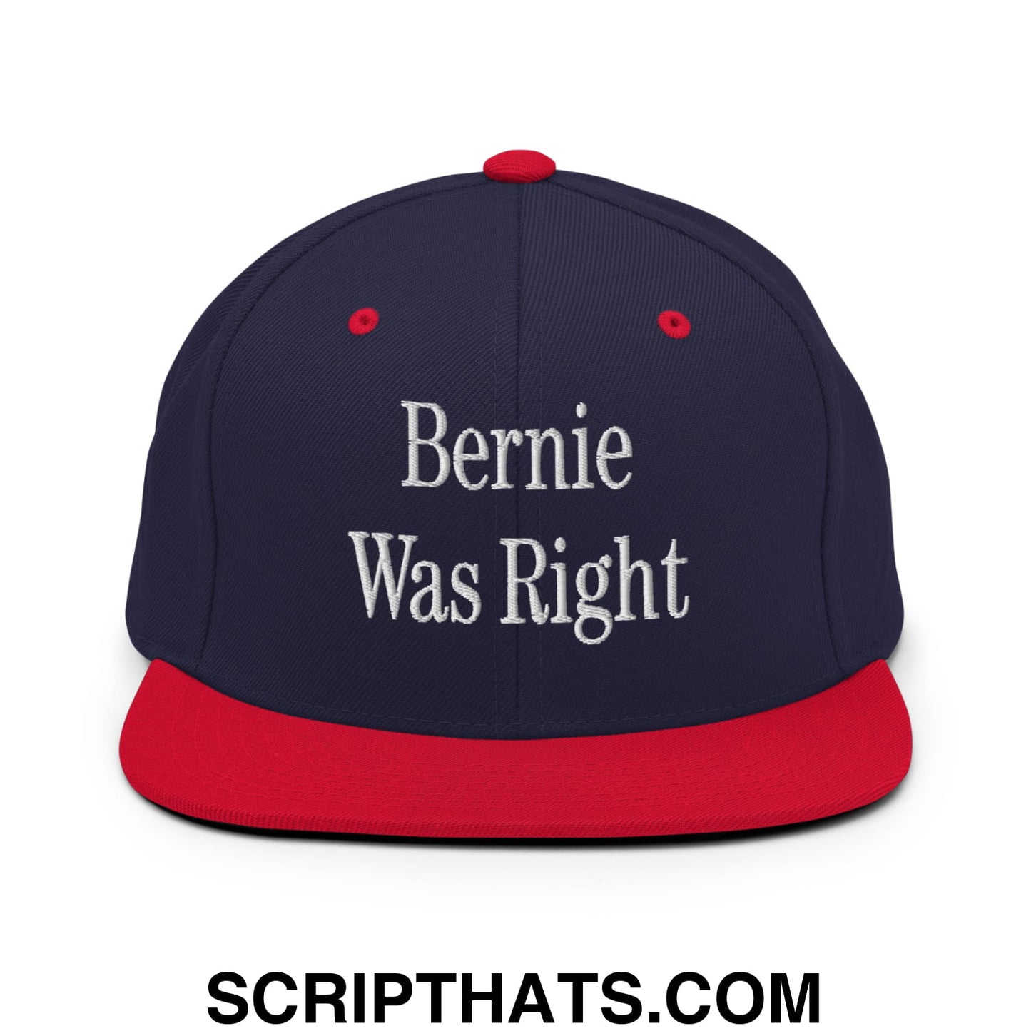 Bernie Was Right Embroidered Flat Brim Bill Snapback Hat Navy Red