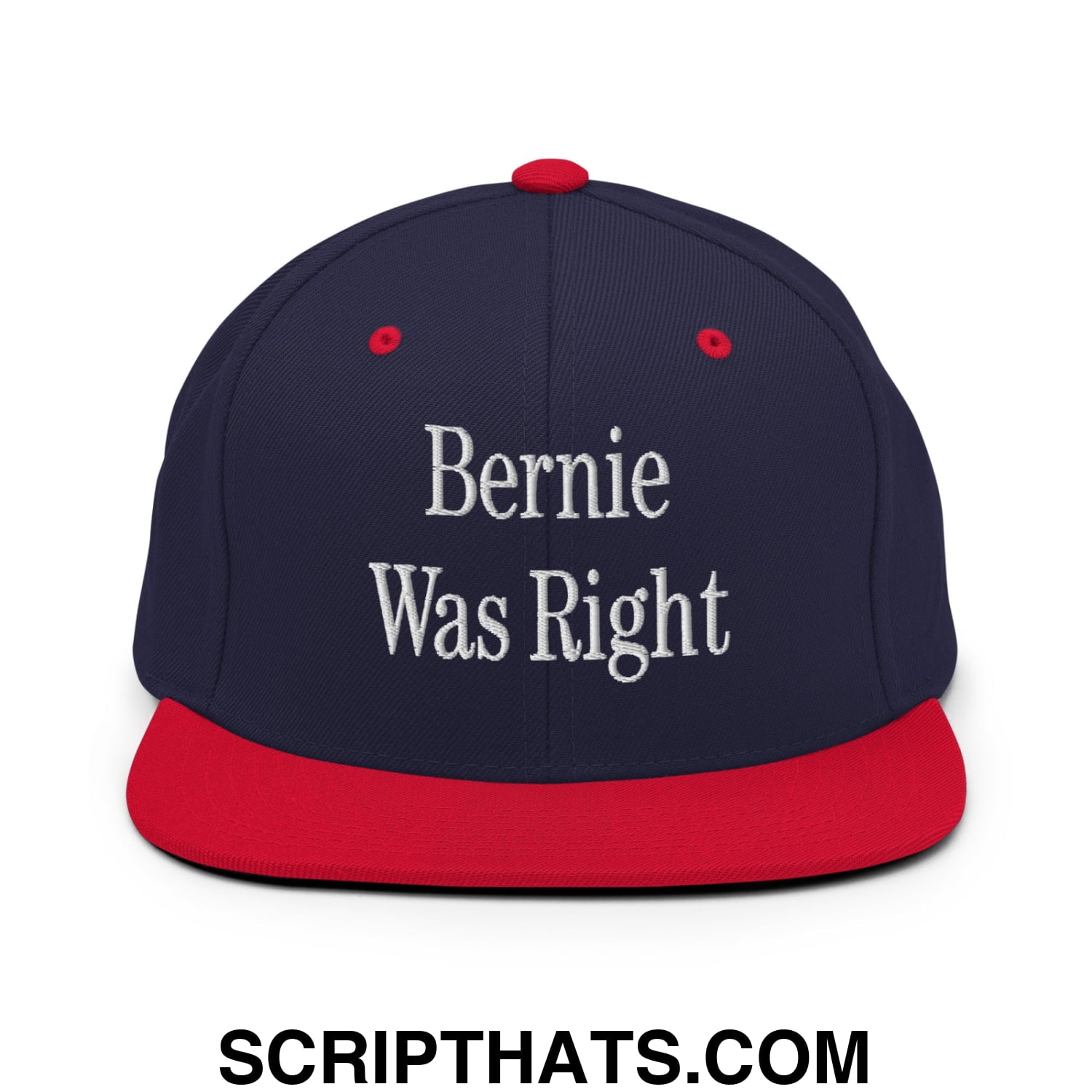 Bernie Was Right Embroidered Flat Brim Bill Snapback Hat Navy Red