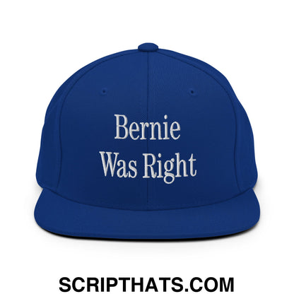Bernie Was Right Embroidered Flat Brim Bill Snapback Hat Royal Blue