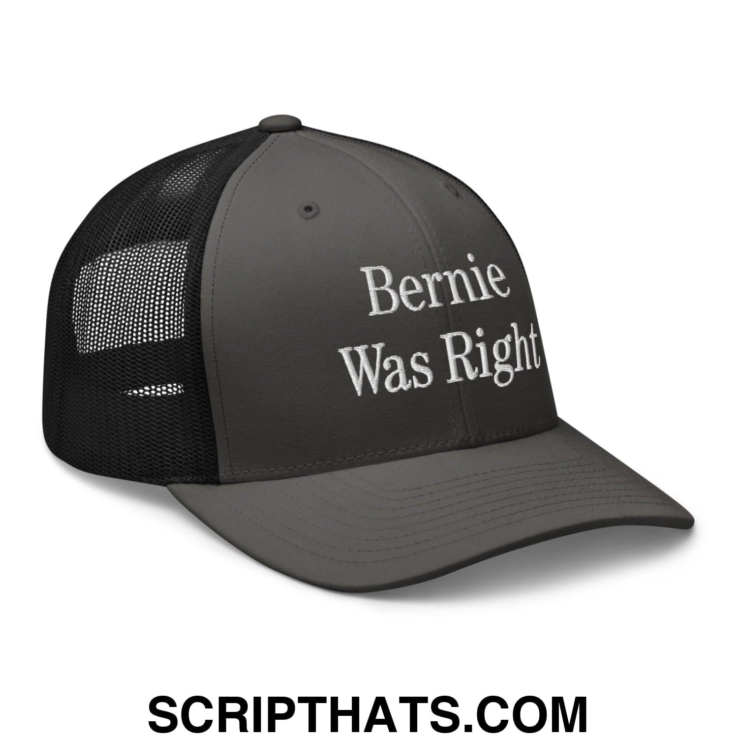 Bernie Was Right Embroidered Mesh Trucker Hat Charcoal Black