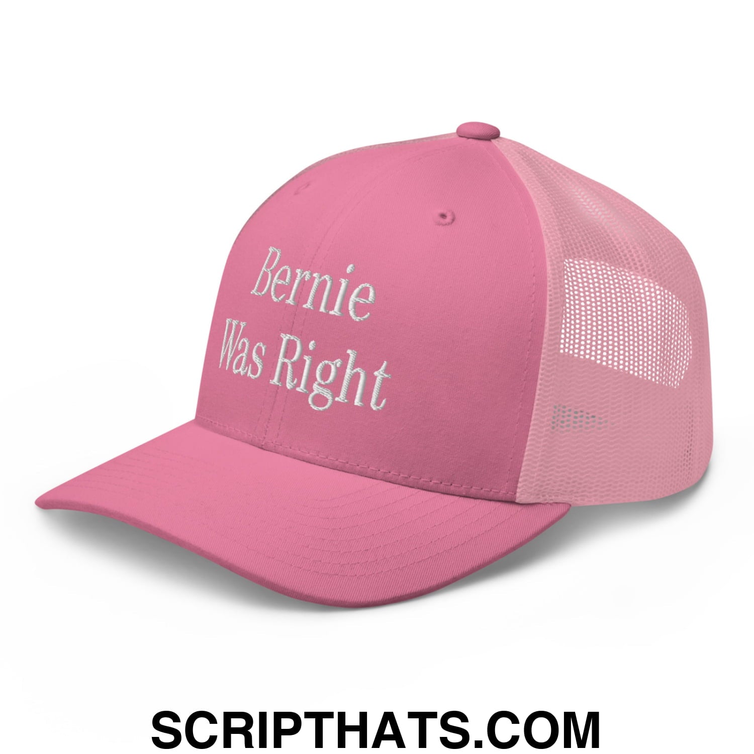 Bernie Was Right Embroidered Mesh Trucker Hat Pink