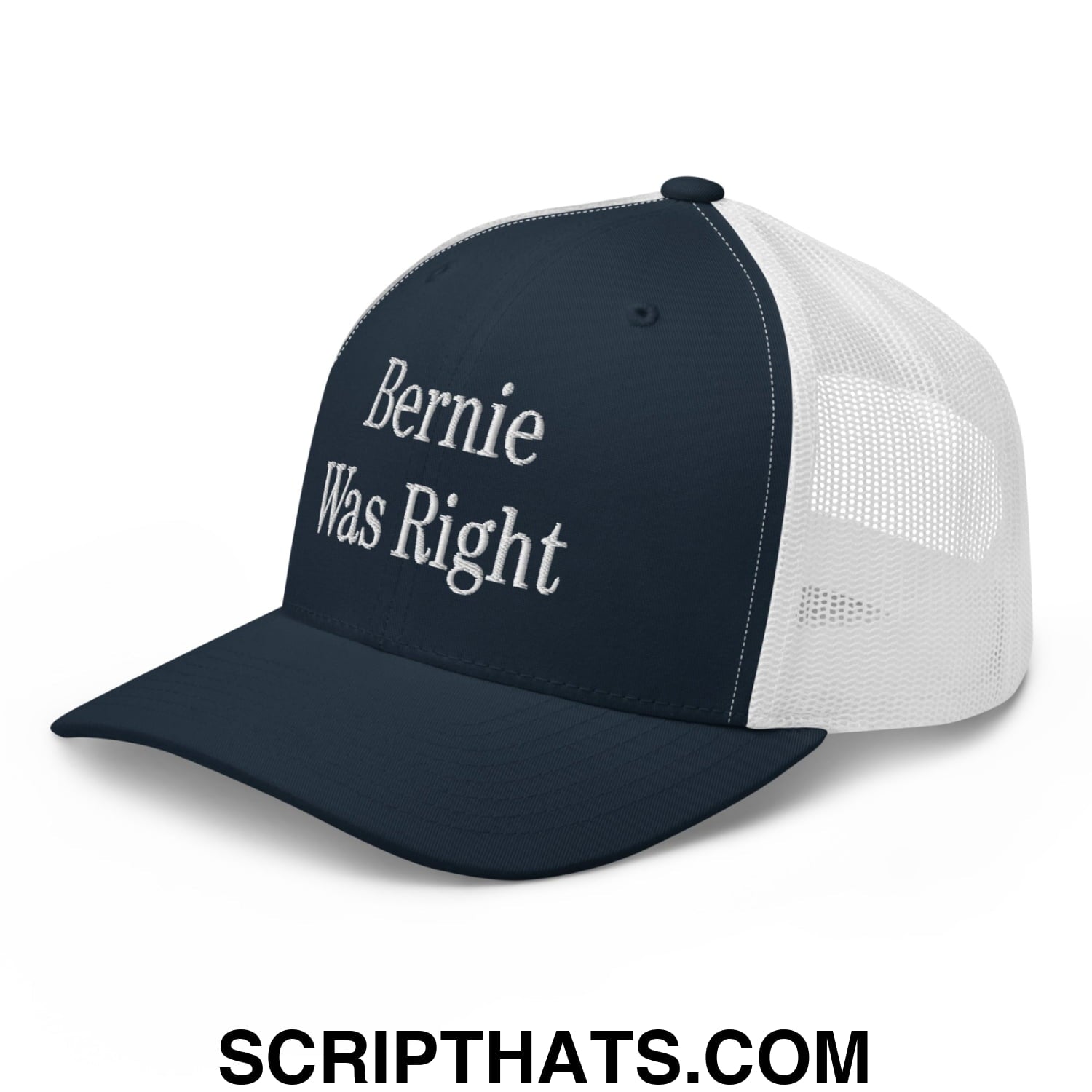Bernie Was Right Embroidered Mesh Trucker Hat Navy White