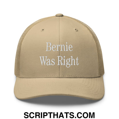 Bernie Was Right Embroidered Mesh Trucker Hat Khaki