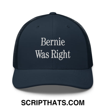 Bernie Was Right Embroidered Mesh Trucker Hat Navy